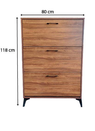 Tall Wooden Drawer Cabinet with Sleek Black Handles – Modern Storage Organizer or Shoe Rack