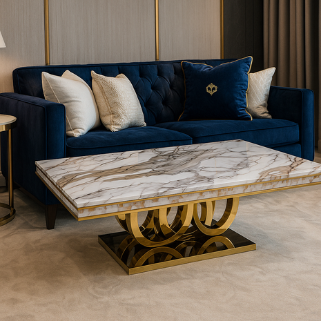 Imperial Grand Luxe Marble Center Table with Gold Art Deco Pedestal Base - Orient Furniture Palace