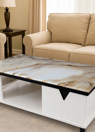 Celestia Luxe White Coffee Table with High-Gloss Marble Top & Dual Storage - Orient Furniture Palace