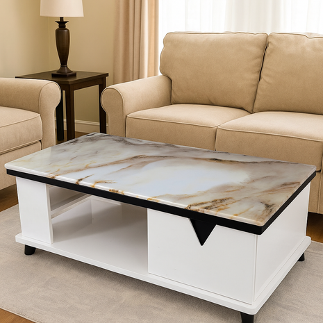 Celestia Luxe White Coffee Table with High-Gloss Marble Top & Dual Storage - Orient Furniture Palace