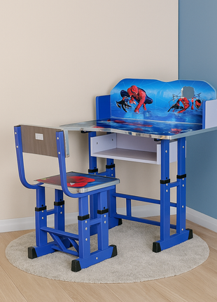 Spider Hero Kids Study Desk & Chair Set – Adjustable Blue Learning Station - Orient Furniture Palace