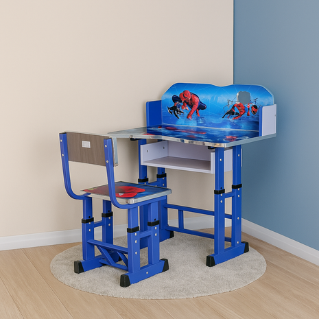 Spider Hero Kids Study Desk & Chair Set – Adjustable Blue Learning Station - Orient Furniture Palace