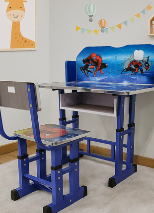 Spider Hero Kids Study Desk & Chair Set – Adjustable Blue Learning Station - Orient Furniture Palace