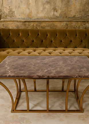 Imperial Luxe Coffee Table – Brown Marble Top with Gold Sculpted Base - Orient Furniture Palace
