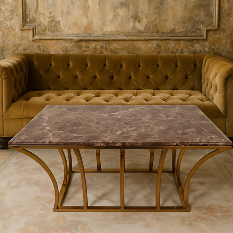 Imperial Luxe Coffee Table – Brown Marble Top with Gold Sculpted Base - Orient Furniture Palace