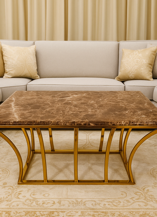 Imperial Luxe Coffee Table – Brown Marble Top with Gold Sculpted Base - Orient Furniture Palace