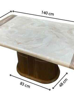 Classic Rectangular Marble Dining Table with Solid Wooden Pedestal – Timeless Luxury Design