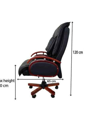Luxury Black Leather Executive Chair with Wooden Base & Crystal Button Detailing