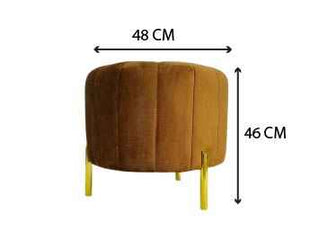 Luxury Brown Velvet Round Ottoman Pouffe | Golden Metal Leg Accent Stool for Modern Interiors