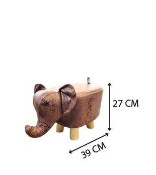Elephant-Shaped Kids Ottoman Stool in Faux Leather – Animal Pouffe with Wooden Legs