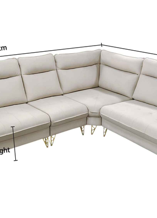 Modern L-Shape Sectional Sofa – White Upholstery with Gold Legs | Luxury Living Room Furniture