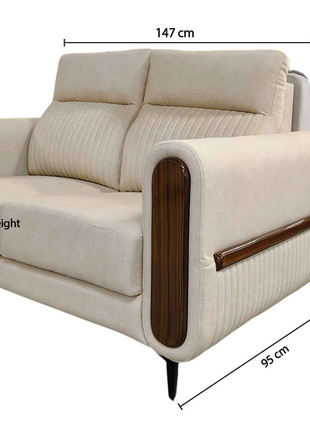 Modern Cream Velvet Sofa Set with Walnut Wood Detailing – 2 Seater Sofa Pair