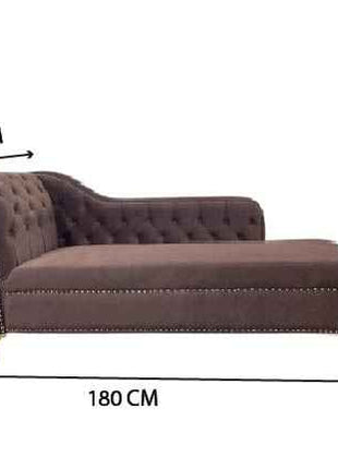 Tufted Velvet Chaise Lounge – Chocolate Brown with Gold Legs | Elegant Nailhead Trim Sofa Couch