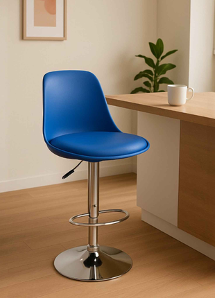 Modern Blue Bar Stool with Chrome Base – Adjustable Café Counter Chair