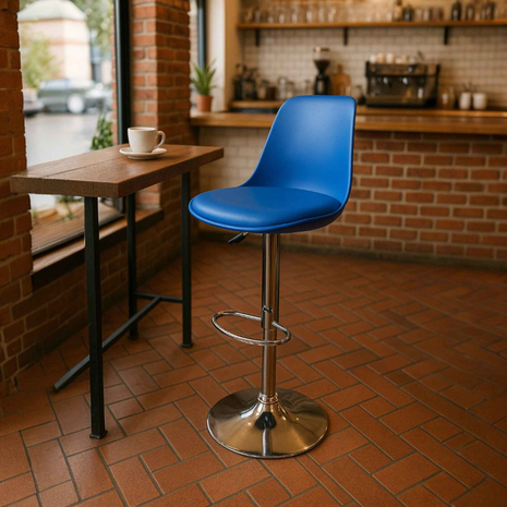 Modern Blue Bar Stool with Chrome Base – Adjustable Café Counter Chair