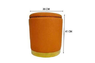 Orange Textured Ottoman with Gold Base – Luxury Round Footstool for Modern Living Spaces