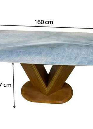 V-Base Rectangular Marble Dining Table with Elegant Wooden Pedestal – Contemporary Luxury Design