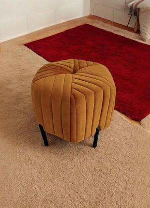 Modern Velvet Square Ottoman Pouffe - Mustard Yellow | Tufted Accent Stool with Black Metal Legs