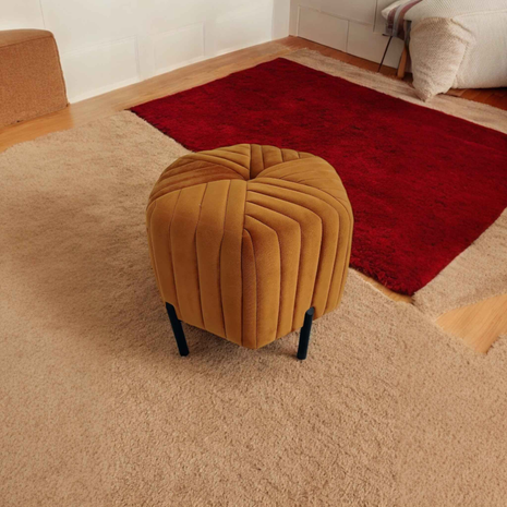 Modern Velvet Square Ottoman Pouffe - Mustard Yellow | Tufted Accent Stool with Black Metal Legs
