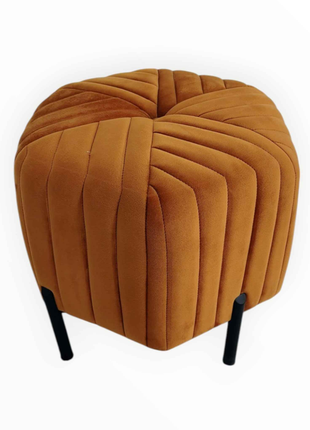 Modern Velvet Square Ottoman Pouffe - Mustard Yellow | Tufted Accent Stool with Black Metal Legs