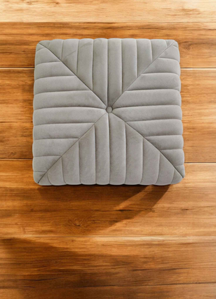 Contemporary Grey Velvet Rectangular Ottoman Pouffe | Tufted Accent Bench for Living Room & Bedroom