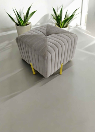 Contemporary Grey Velvet Rectangular Ottoman Pouffe | Tufted Accent Bench for Living Room & Bedroom