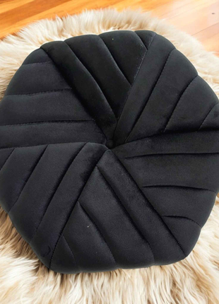 Luxury Black Velvet Round Ottoman Pouffe | Modern Glam Accent Stool with Gold Legs