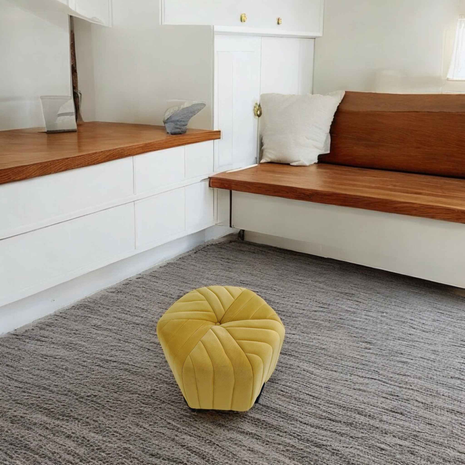 Modern Yellow Velvet Ottoman Pouffe | Black Metal Legs | Accent Stool for Contemporary Spaces