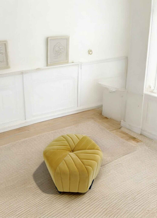 Modern Yellow Velvet Ottoman Pouffe | Black Metal Legs | Accent Stool for Contemporary Spaces