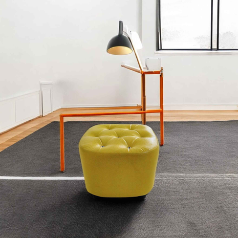 Yellow Tufted Leather Ottoman – Compact Accent Footstool for Living Room or Bedroom