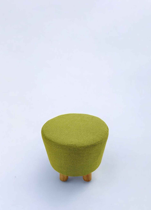 Lime Green Fabric Ottoman – Modern Round Footstool with Wooden Legs