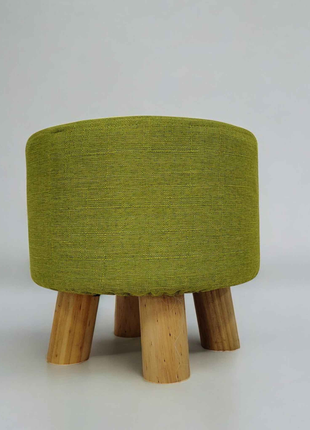 Lime Green Fabric Ottoman – Modern Round Footstool with Wooden Legs