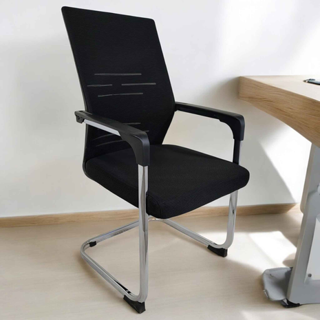 Ergonomic Black Visitor Chair with Chrome Base – Mesh Back Office Guest Seating