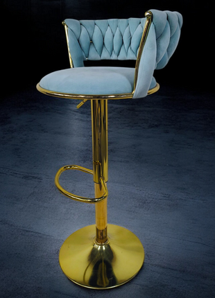 Teal Velvet Bar Stool with Gold Base – Luxury Adjustable Bar Chair with Tufted Backrest - Orient Furniture Palace