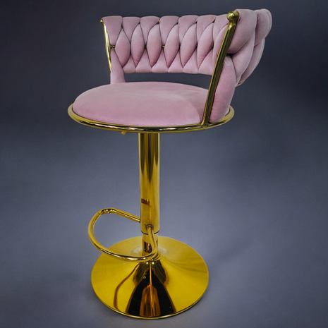 Teal Velvet Bar Stool with Gold Base – Luxury Adjustable Bar Chair with Tufted Backrest