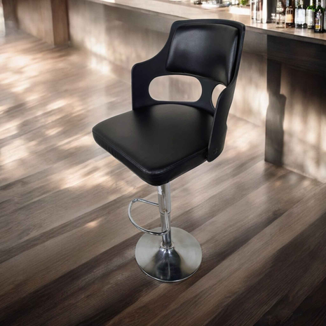 Modern Black Leather Bar Stool with Chrome Base – Adjustable Swivel Design