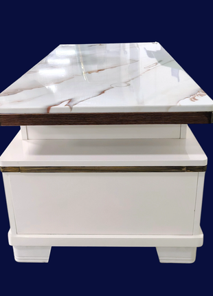 Contemporary White Coffee Table with Marble Finish & Gold Accents – Luxury Storage Design - Orient Furniture Palace