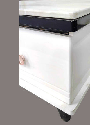 Aurora White Marble-Top Coffee Table with Drawer & Open Shelf