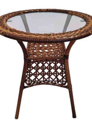 Terrana Classic Rattan Bistro Set – 5-Piece Handwoven Patio Lounge with Glass-Top Table