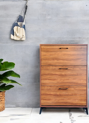 Tall Wooden Drawer Cabinet with Sleek Black Handles – Modern Storage Organizer or Shoe Rack