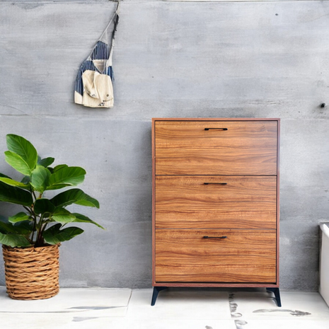 Tall Wooden Drawer Cabinet with Sleek Black Handles – Modern Storage Organizer or Shoe Rack
