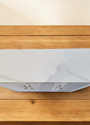 Luxury White Textured Door Cabinet with Gold Accents – Shoe Rack