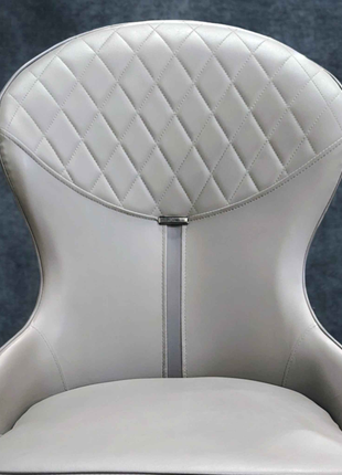 Luxury Grey Quilted Leather Chair with Metal Legs – Modern Accent & Dining Seating