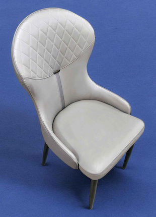Luxury Grey Quilted Leather Chair with Metal Legs – Modern Accent & Dining Seating