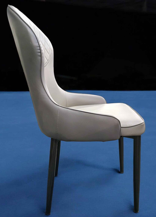Luxury Grey Quilted Leather Chair with Metal Legs – Modern Accent & Dining Seating
