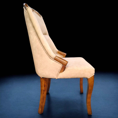 Classic Wooden Armchair with Beige Upholstery – Vintage Carved Back | Elegant Traditional Seating
