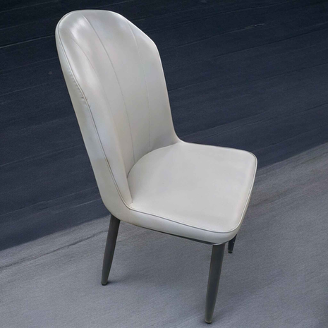 Soft Grey PU Leather Dining Chair – Curved High Back | Modern Minimalist Seating