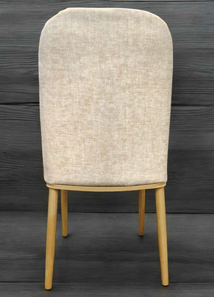 Beige Fabric Dining Chair – Tall Back with Natural Wood Legs | Scandinavian Minimalist Design