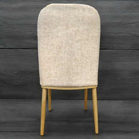 Beige Fabric Dining Chair – Tall Back with Natural Wood Legs | Scandinavian Minimalist Design