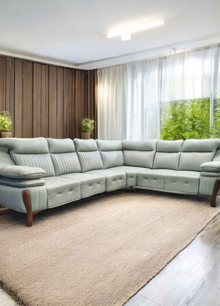 Elegant Cloud Grey L-Shape Sofa with Wooden Legs – Premium 7-Seater Corner Couch